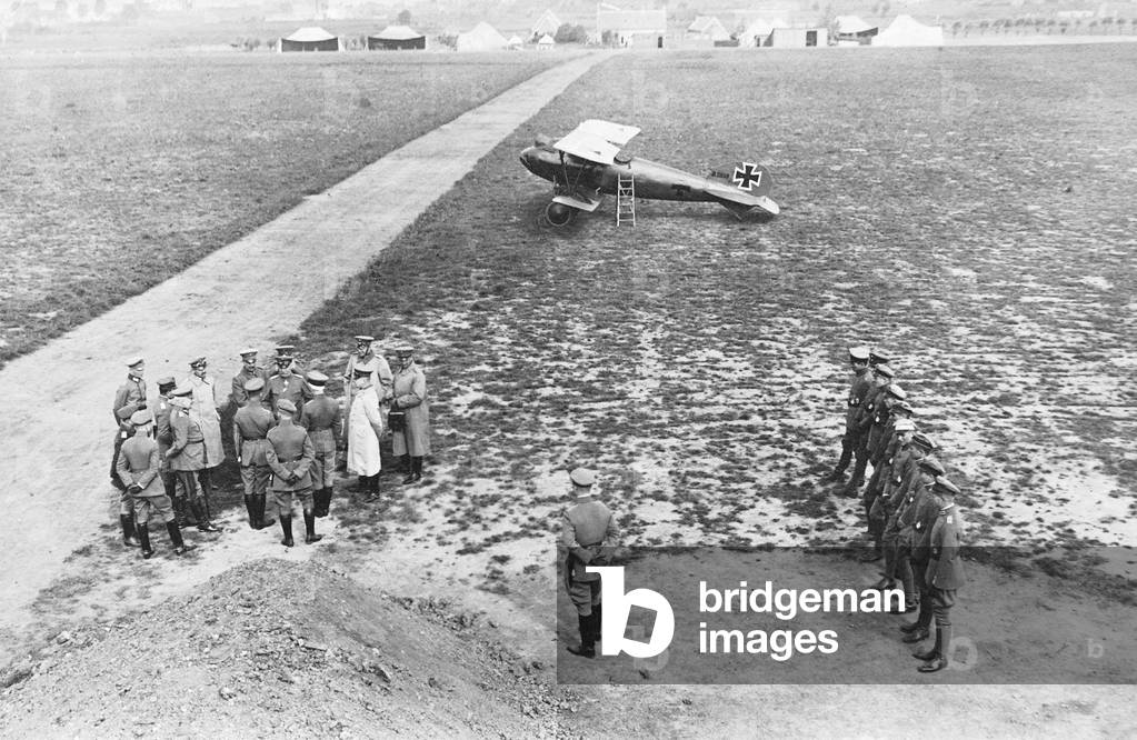 Manfred von Richthofen and Erich Ludendorff with the fighting squadron 'Richthofen', 1917 (b/w photo)