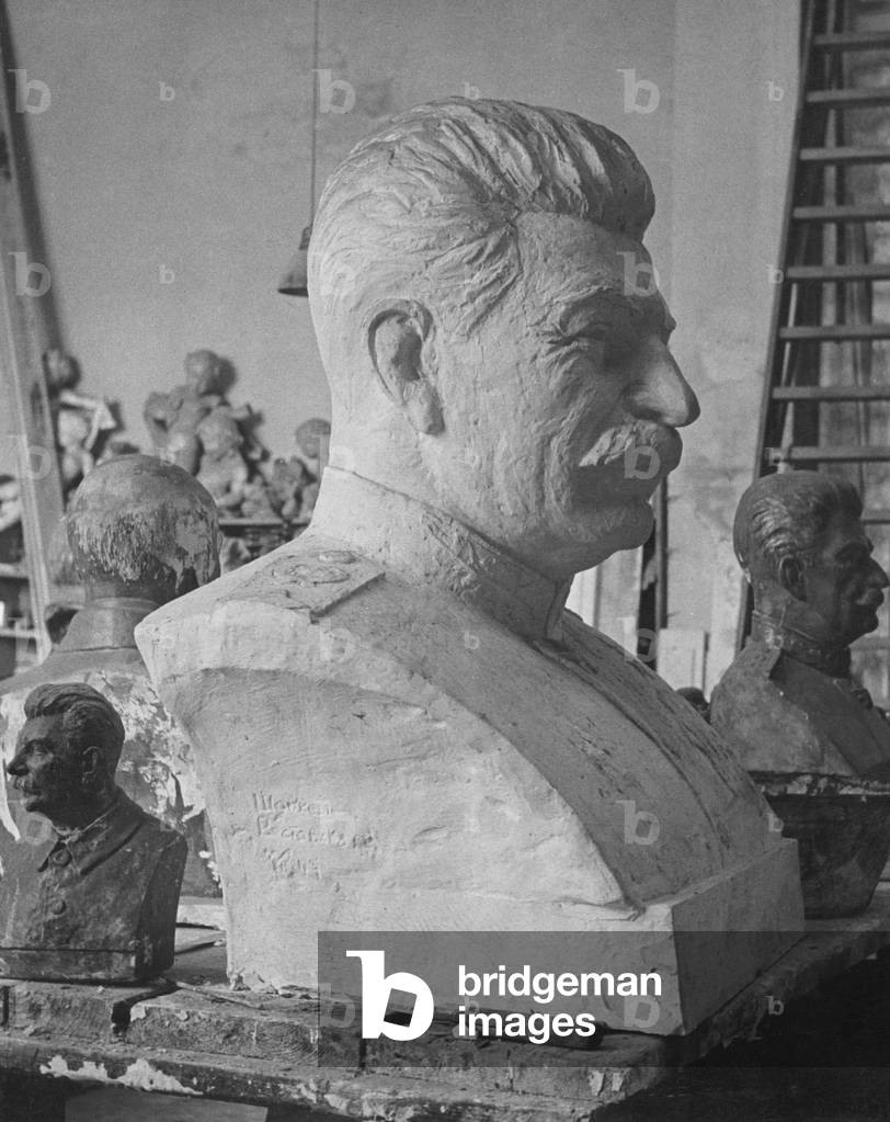 Bust of Stalin in Moscow, 1955 (b/w photo)