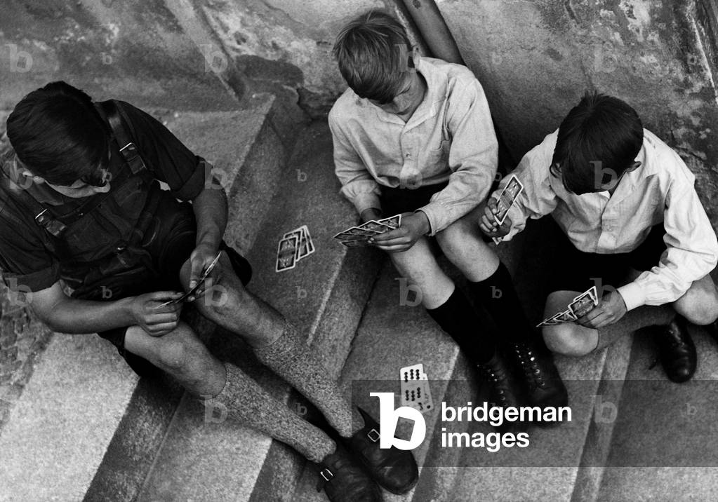 Boys playing skat, 1934 (b/w photo)