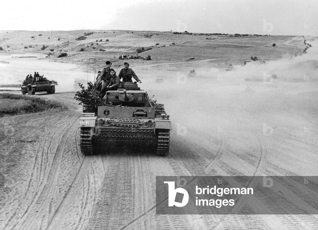 Panzer III M on a Russian runway (b/w photo)