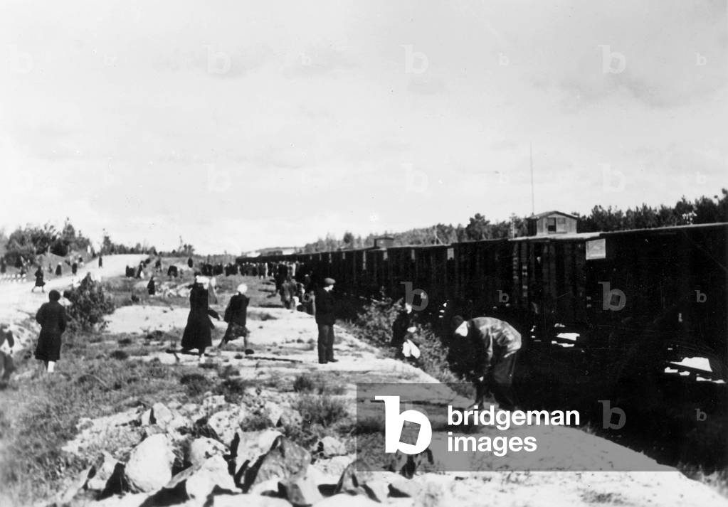 Russian forced laborers being transported, 1942 (b/w photo)