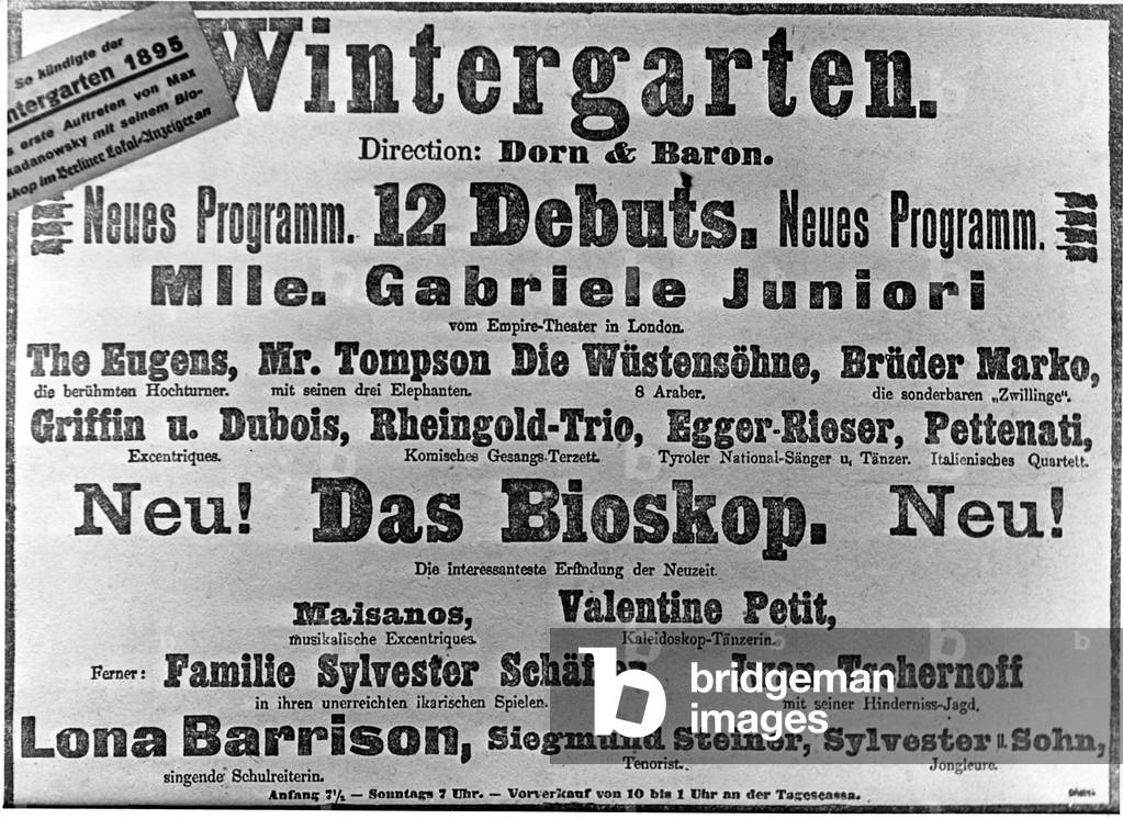 Announcement of the first public screening, 1895