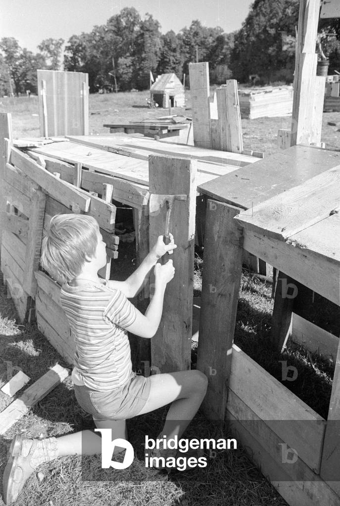 Playground in Fuerstenried near Munich, 1974 (b/w photo)
