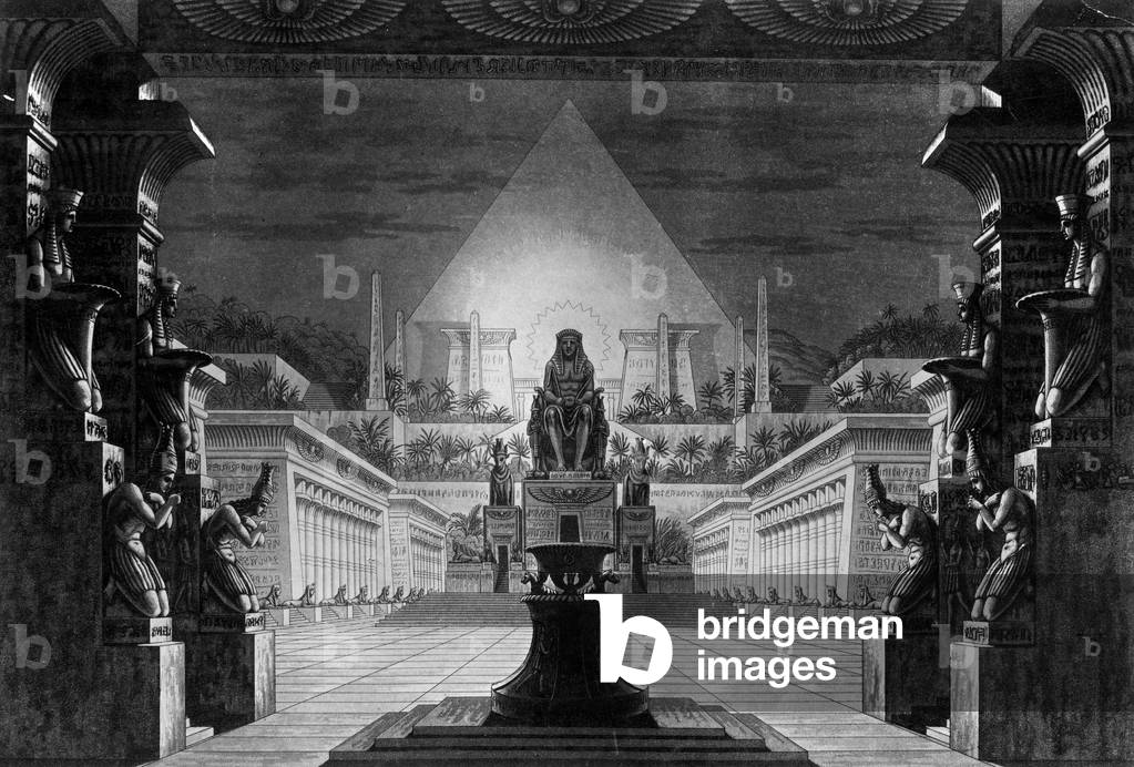 Stage design for the final scene of Mozart's opera 'The Magic Flute' (b/w photo)