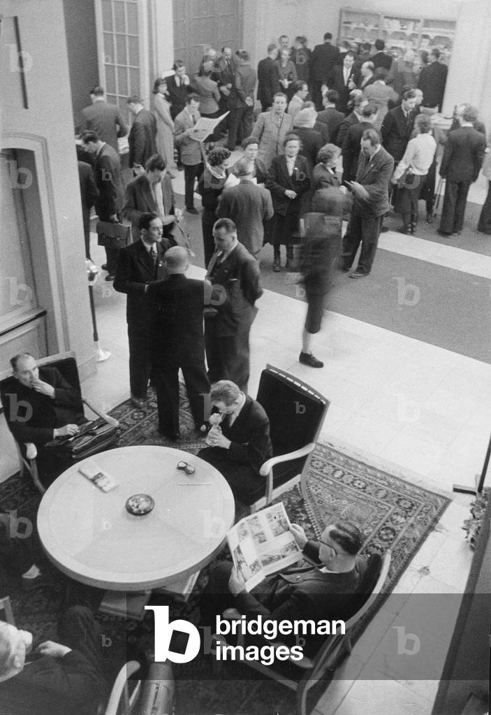 Foyer of the People's Chamber in East Berlin, 1957 (b/w photo)