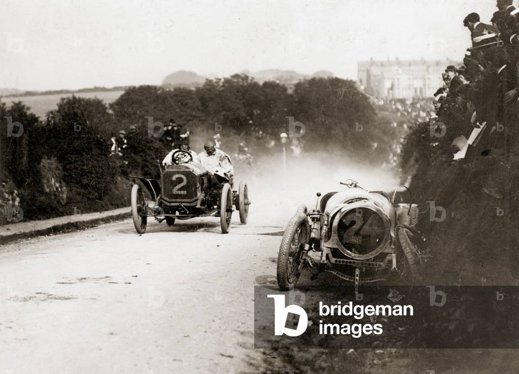 Car race on the Isle of Man, 1908 (b/w photo)