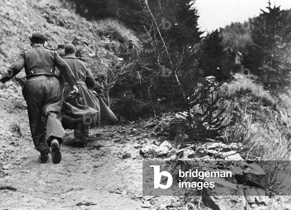 German mountain artillery in the Vosges, 1945 (b/w photo)