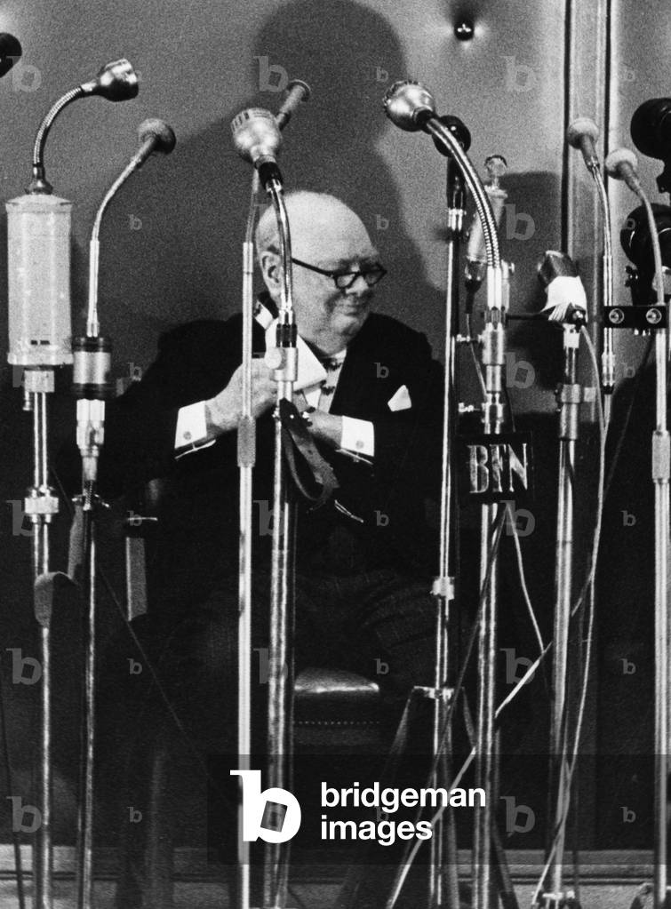 Winston Churchill at the awarding of the Charlemagne Prize in Aachen, 1956 (b/w photo)