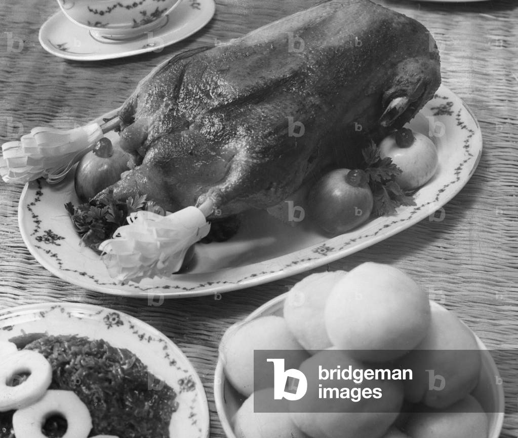 Roast goose, 1959 (b/w photo)
