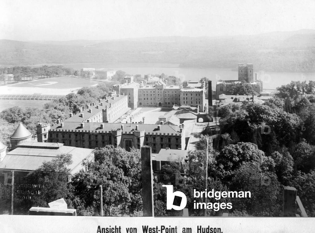 Military academy West Point beside the Hudson River, 1913 (b/w photo)