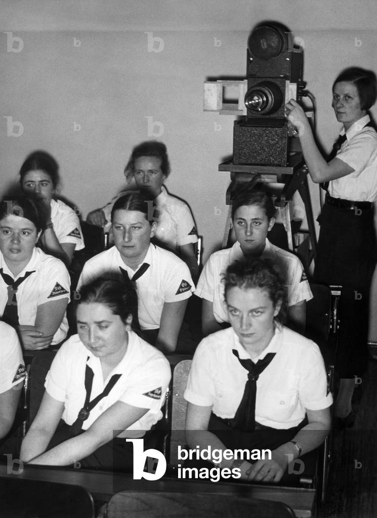 BDM girls during a class in the School of Female Reich Leaders in Potsdam, 1936 (b/w photo)