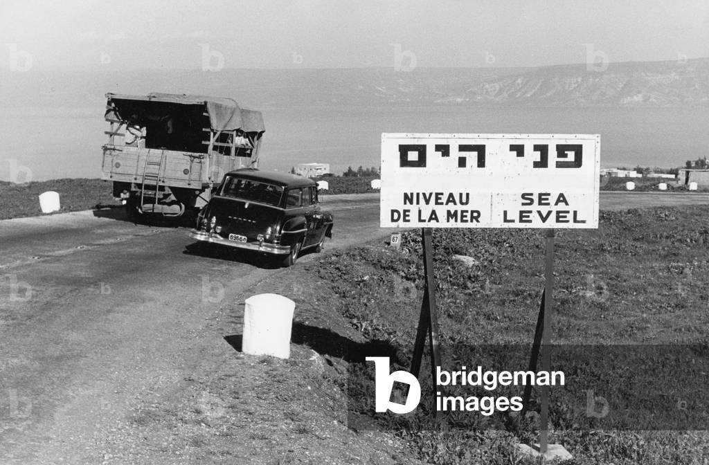 At the Dead Sea in Israel (b/w photo)
