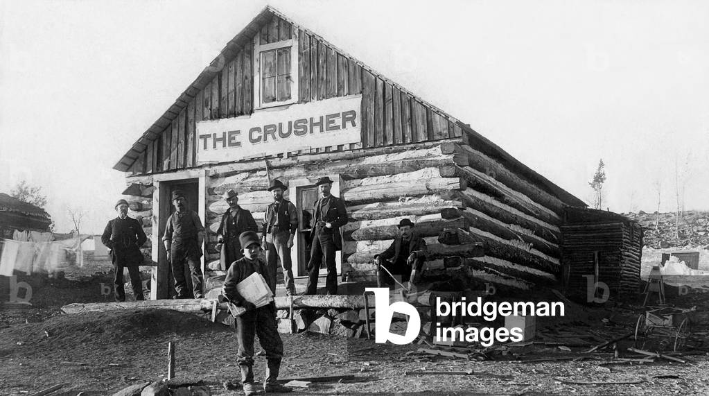 Gold mining in the Rocky Mountains (b/w photo)