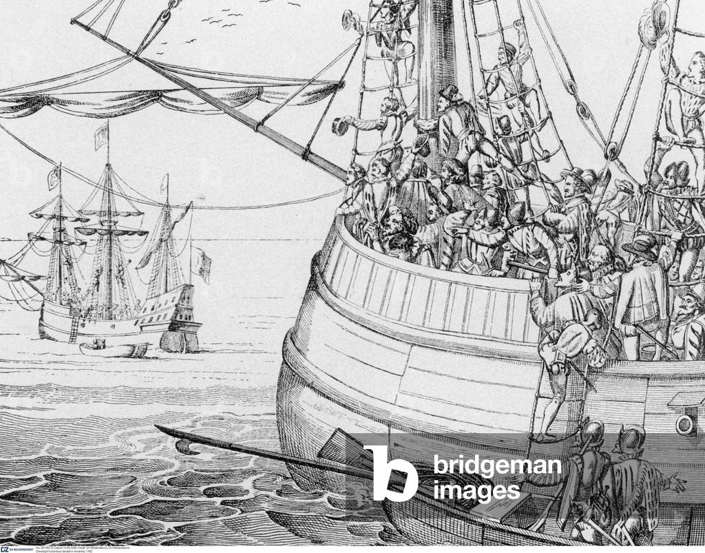 Christopher Columbus landed in America 1492 (b/w photo)