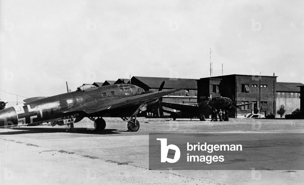 Heinkel He 111 at an airport in Tunisia, 1942 (b/w photo)
