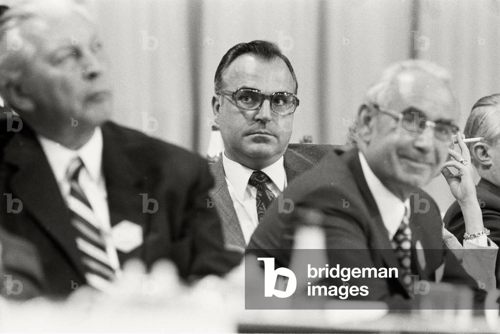 Kiesinger, von Hassel and Kohl at the CDU party congress in Saarbruecken, 1971 (b/w photo)