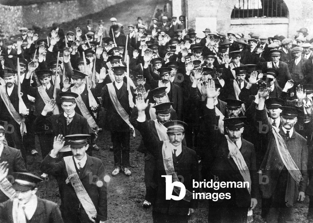 Swearing in of British recruits, 1916 (b/w photo)