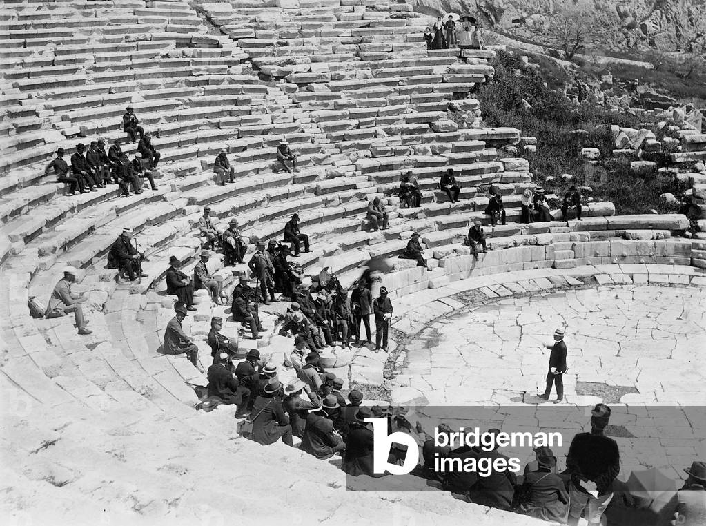 Wilhelm Doerpfeld during a presentation in Delphi, 1909 (b/w photo)