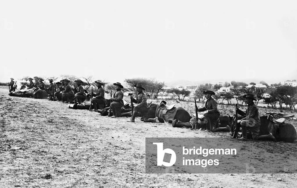 Presentation of the police in Windhuk, 1909 (b/w photo)
