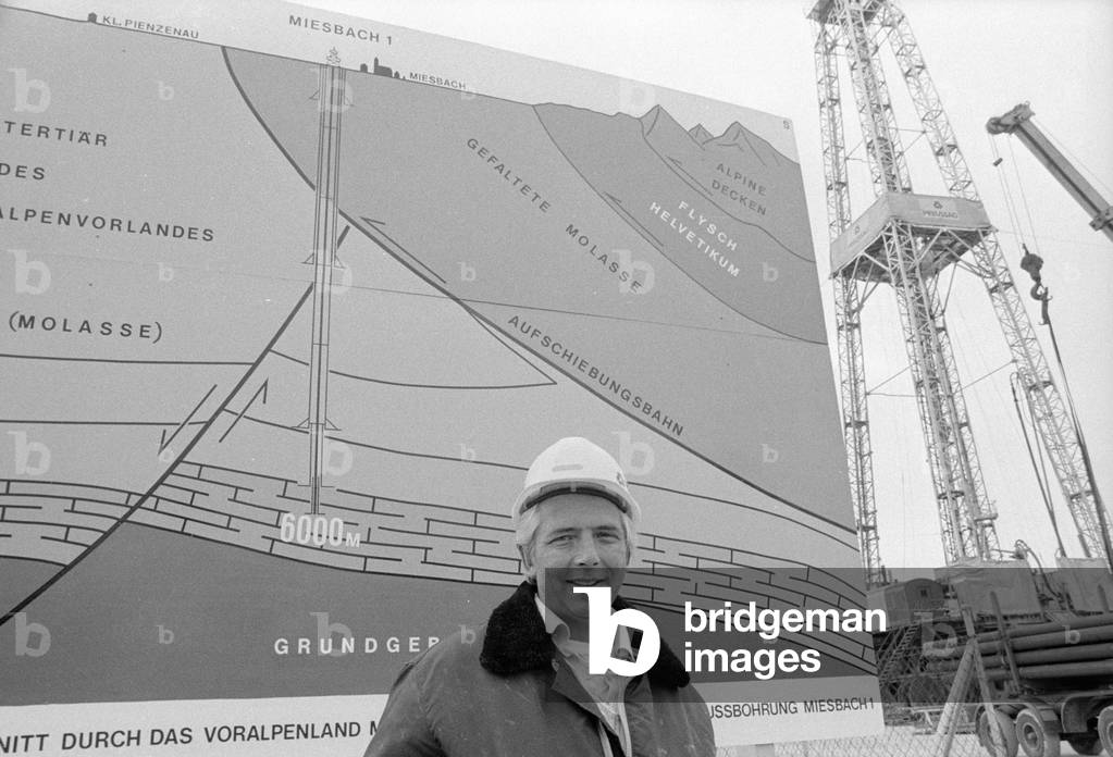Natural gas drilling near Miesbach, 1974 (b/w photo)