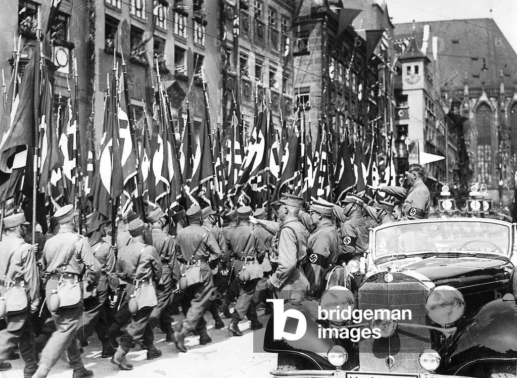 Adolf Hitler decreases parade of SA, 1938 (b/w photo)