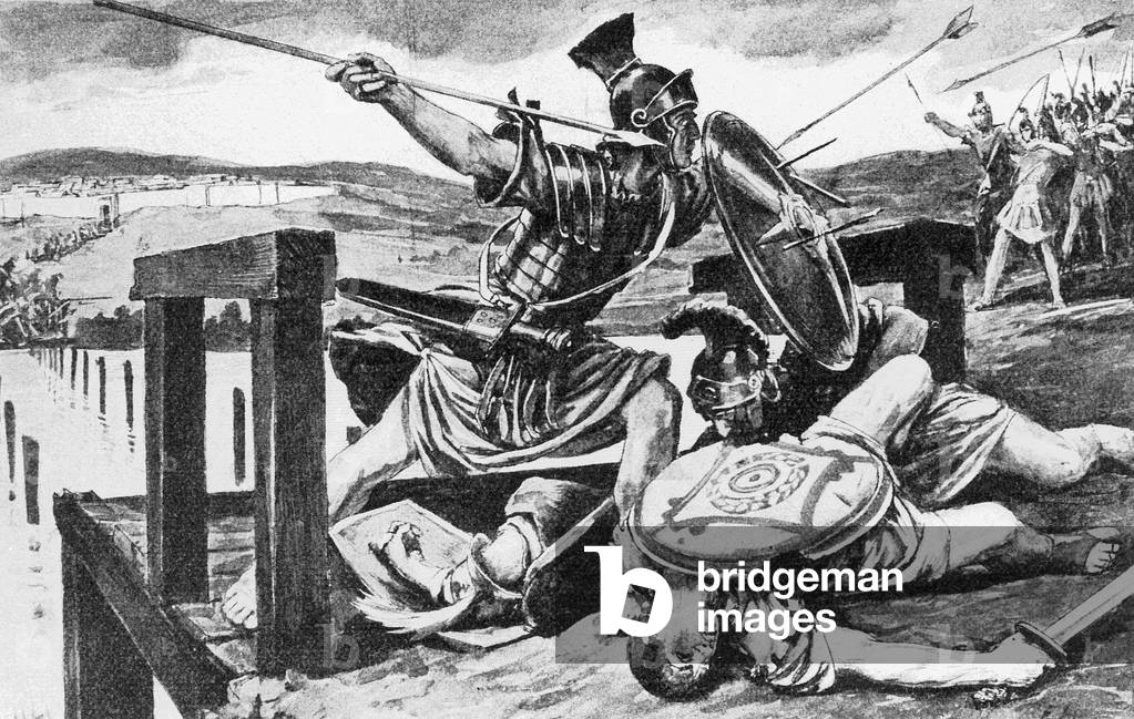 Horatius Cocles defends Rome (b/w photo)