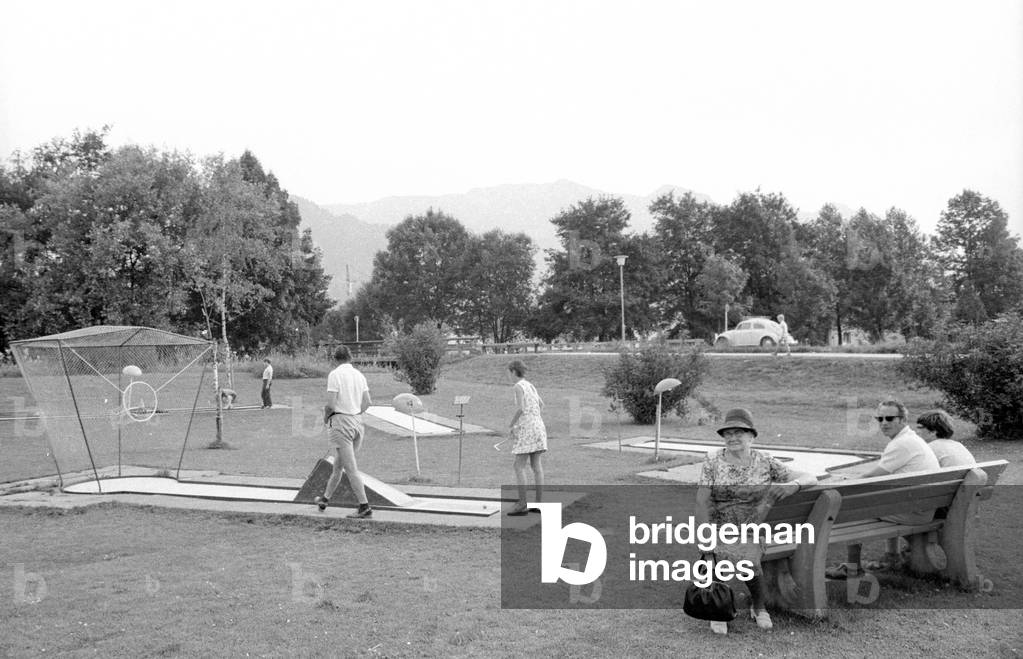 Miniature golf course in Bavaria, 1971 (b/w photo)