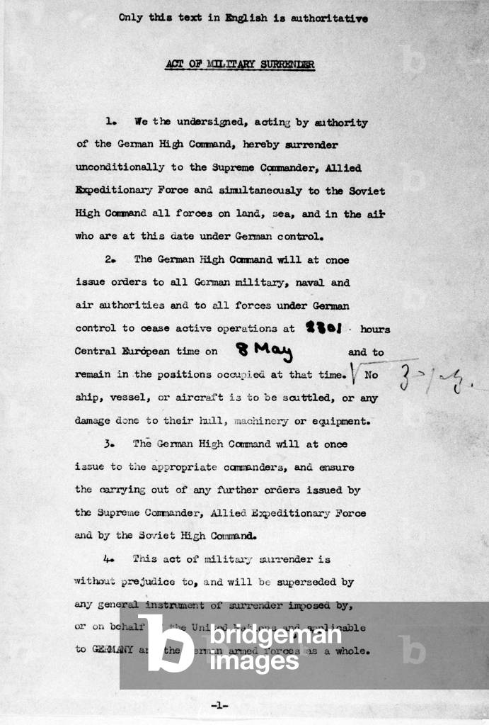Act of military surrender, 8th May 1945 (litho) (see also 362366)