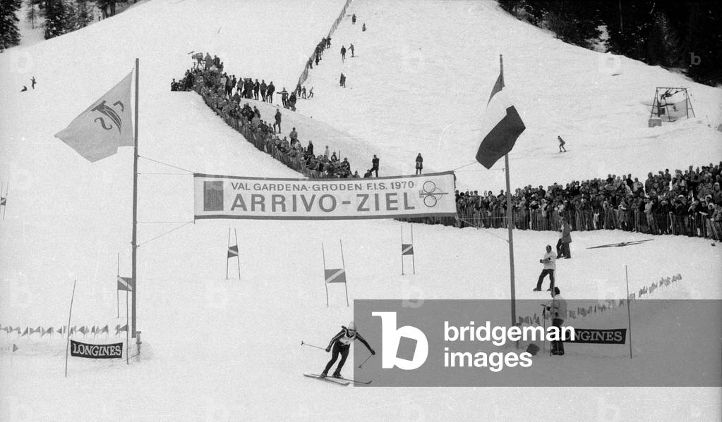 Finish after a downhill race, 1970 (b/w photo)