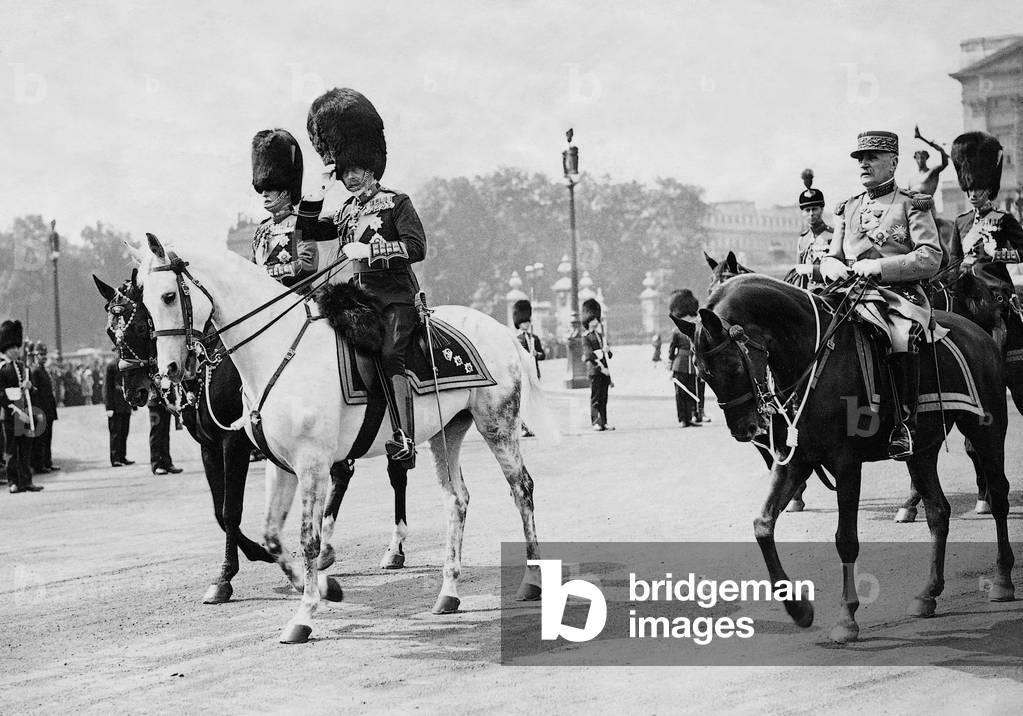 George V and Ferdinand Foch during the birthday celebration of the British king, 1925. (b/w photo)