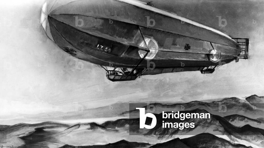 Zeppelin L 59 (LZ 104) over Egypt, 1917 (b/w photo)
