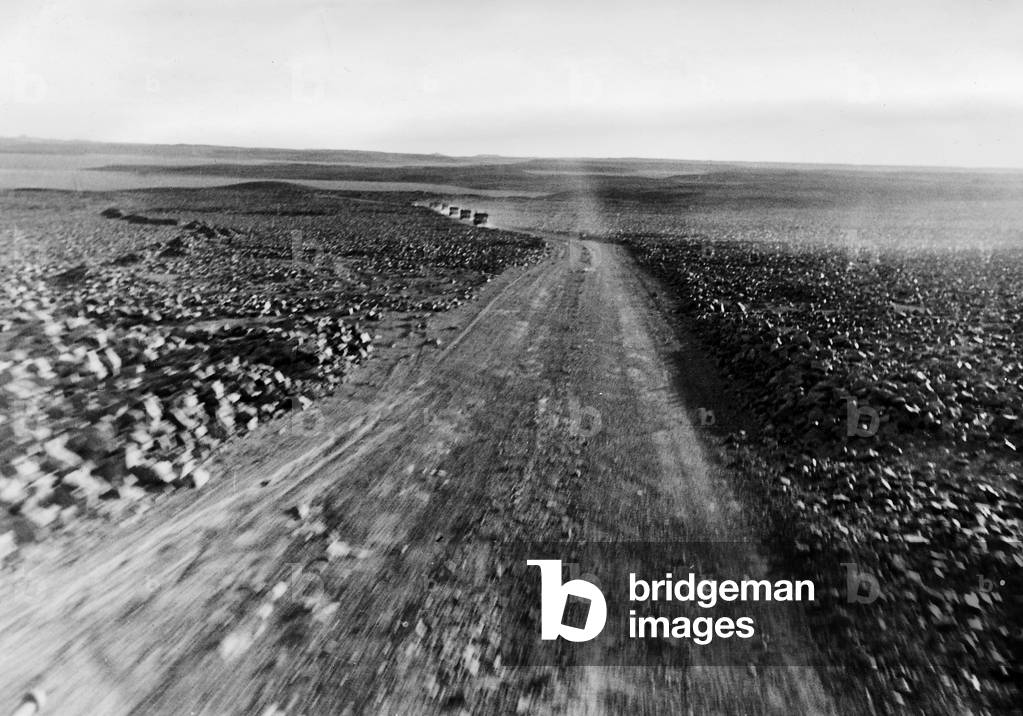 German convoy in the desert, 1942 (b/w photo)
