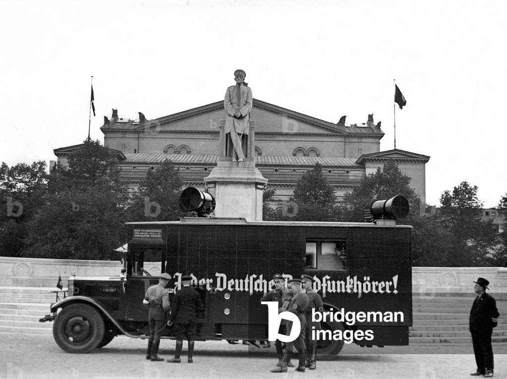 Sound truck, 1935 (b/w photo)