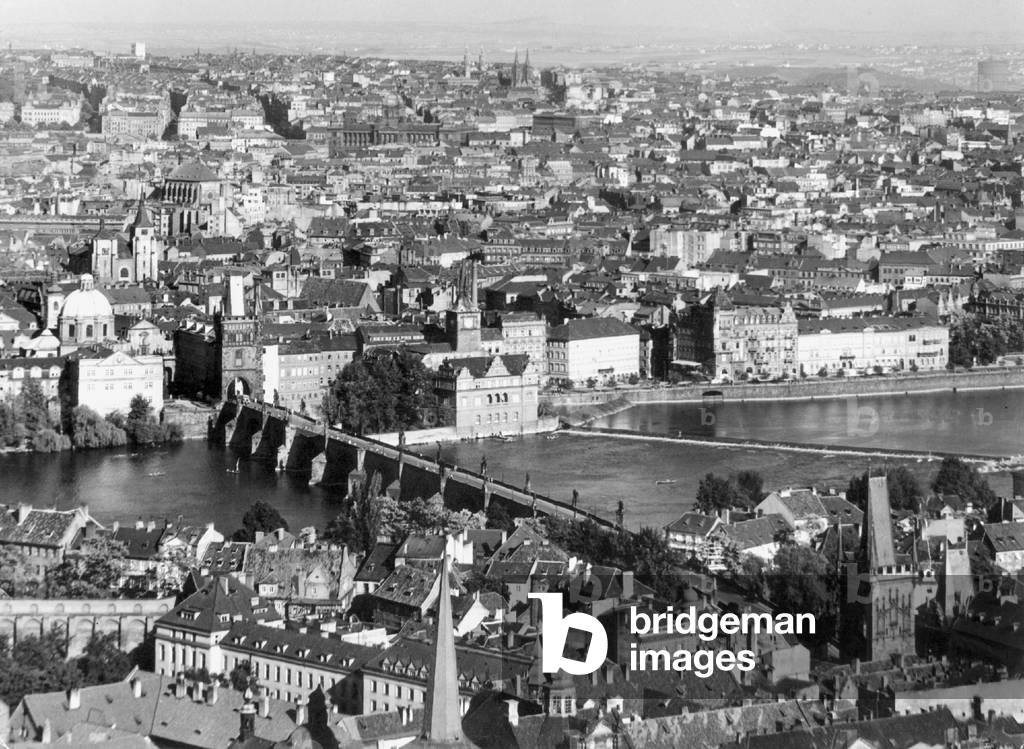 The panoramic view of Prague, 1942 (b/w photo)
