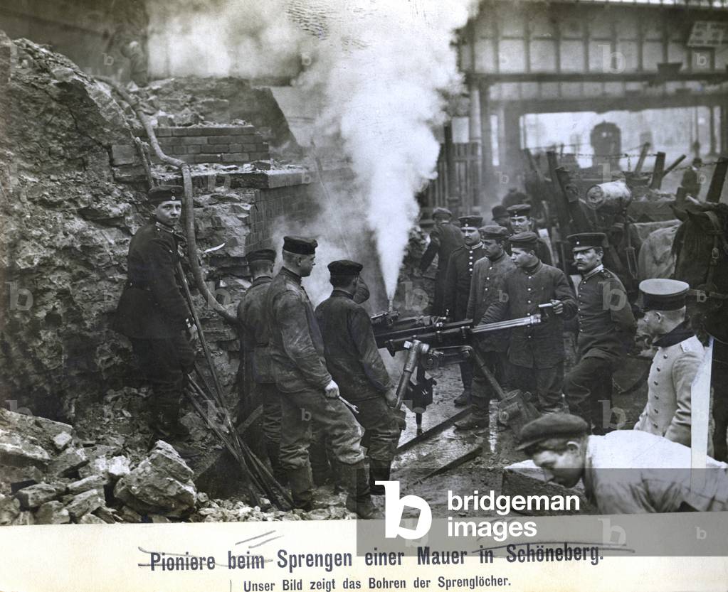 Pioneers blow up a wall, 1912 (b/w photo)