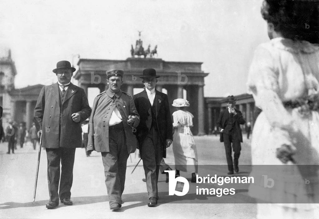 Wounded Soldiers Takes a Walk in Berlin, 1914 (b/w photo)