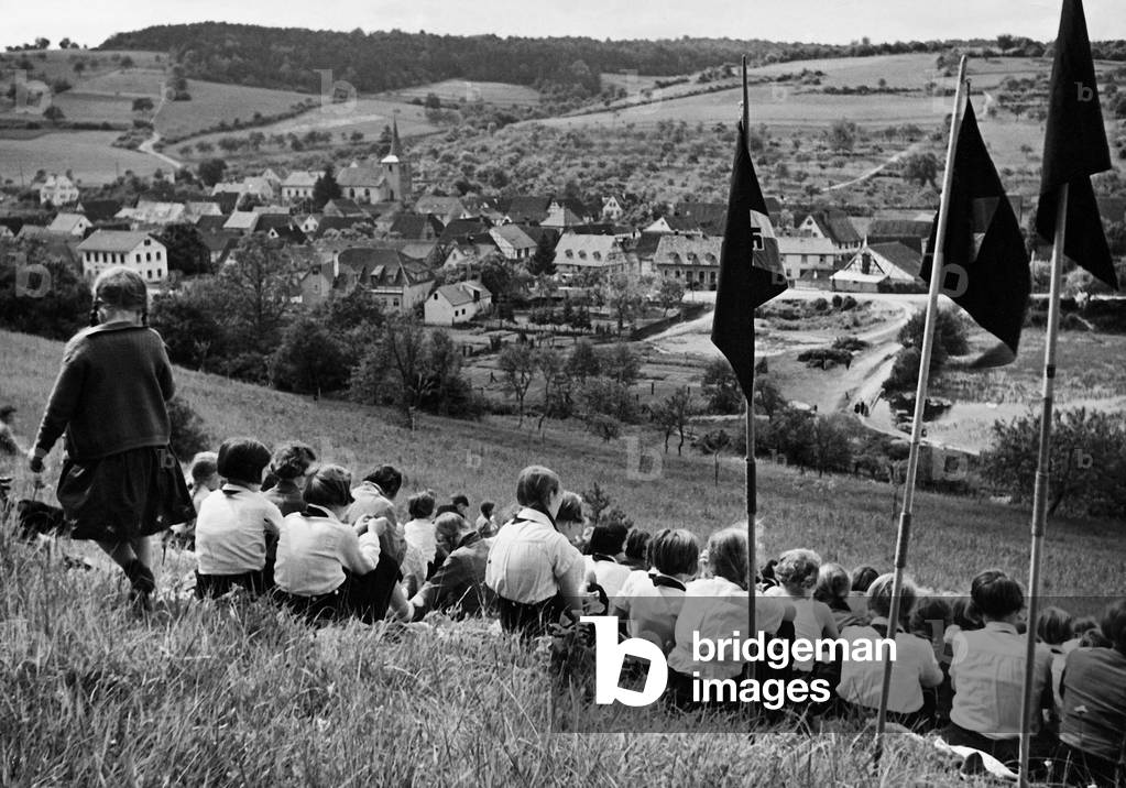 Young girls during an excursion, 1936 (b/w photo)