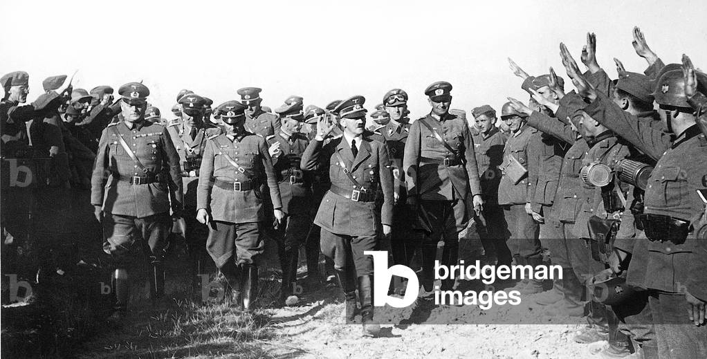 Adolf Hitler visits troops in Poland, 1939 (b/w photo)