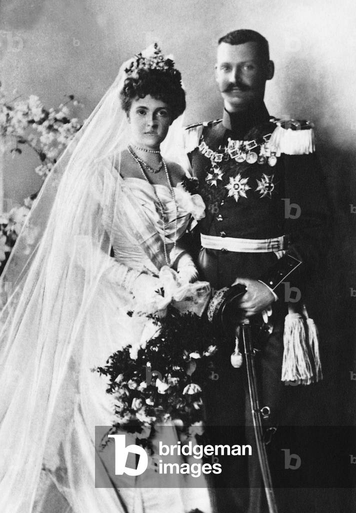 Crown Prince Rupprecht of Bavaria with the Duchess Marie Gabriele in Bavaria, 1900 (b/w photo)