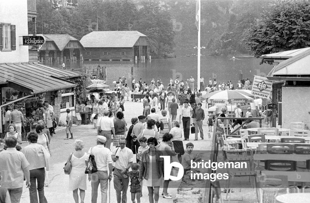 Tourists at the Koenigssee, 1971 (b/w photo)