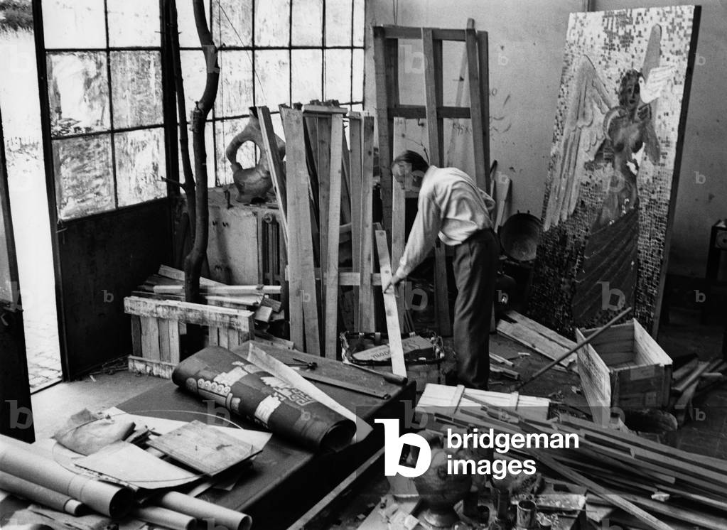 A studio at the Villa Massimo in Rome, 1957 (b/w photo)