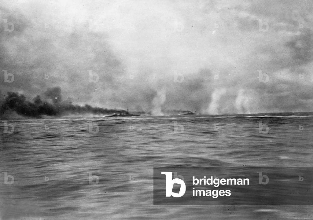 German battleships during the battle at Dogger Bank, 1915 (b/w photo)