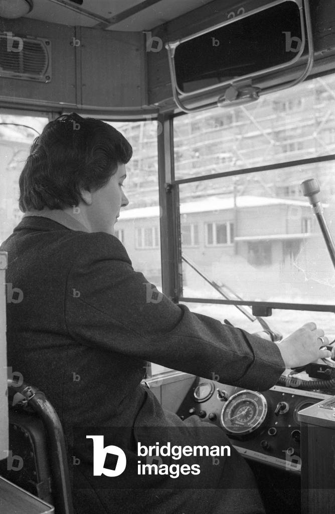 Tram drivers in Munich, 1964 (b/w photo)