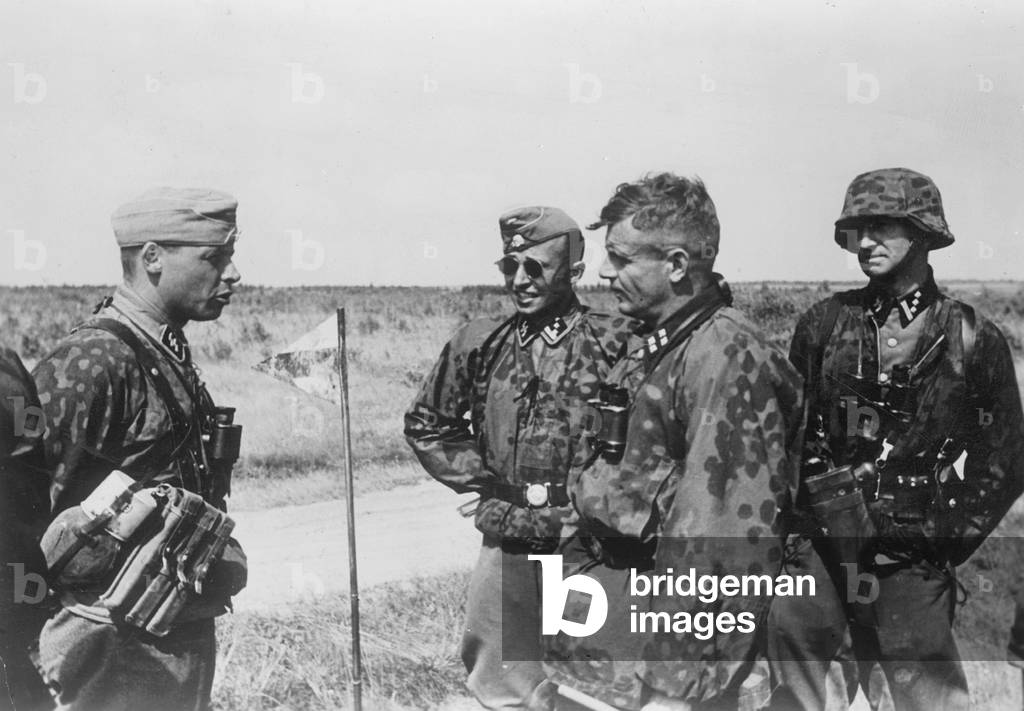 Officers of the Waffen-SS on the Eastern Front, 1941 (b/w photo)