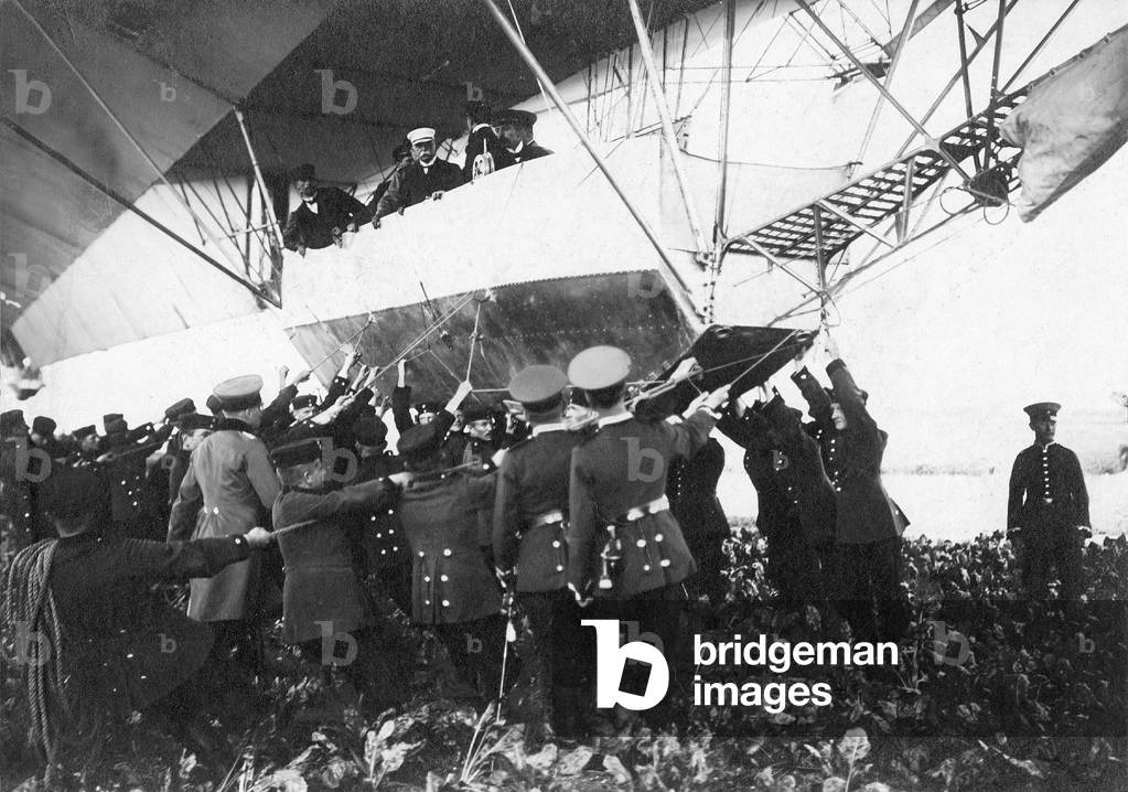 Landing of the Zeppelin II in Cologne, 1909 (b/w photo)