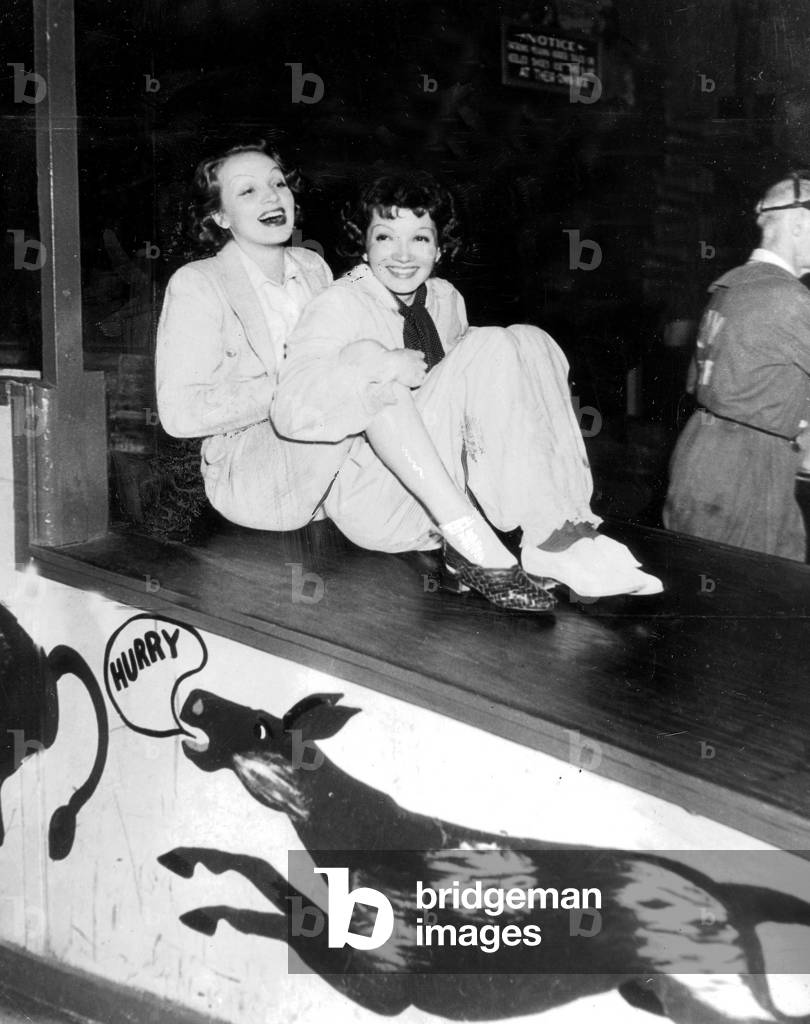 Marlene Dietrich and Claudette Colbert in the U.S. (1935) (b/w photo)
