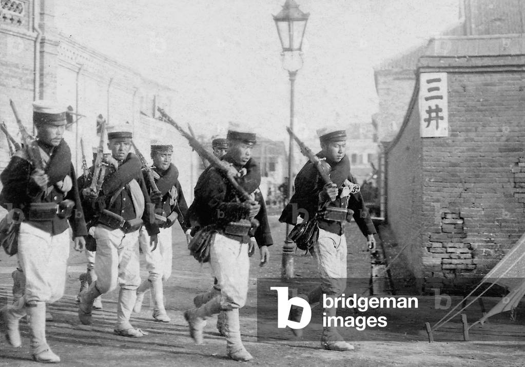 Japanese patrol in Beijing (b/w photo)