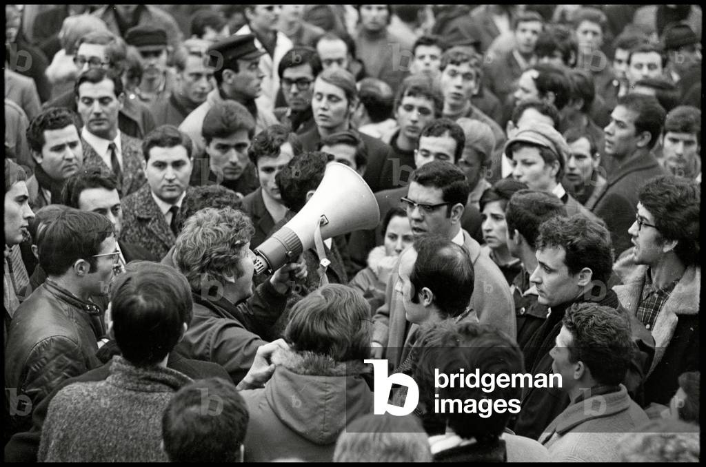 Daniel Cohn-Bendit rallying, Frankfurt 1969 (b/w photo)