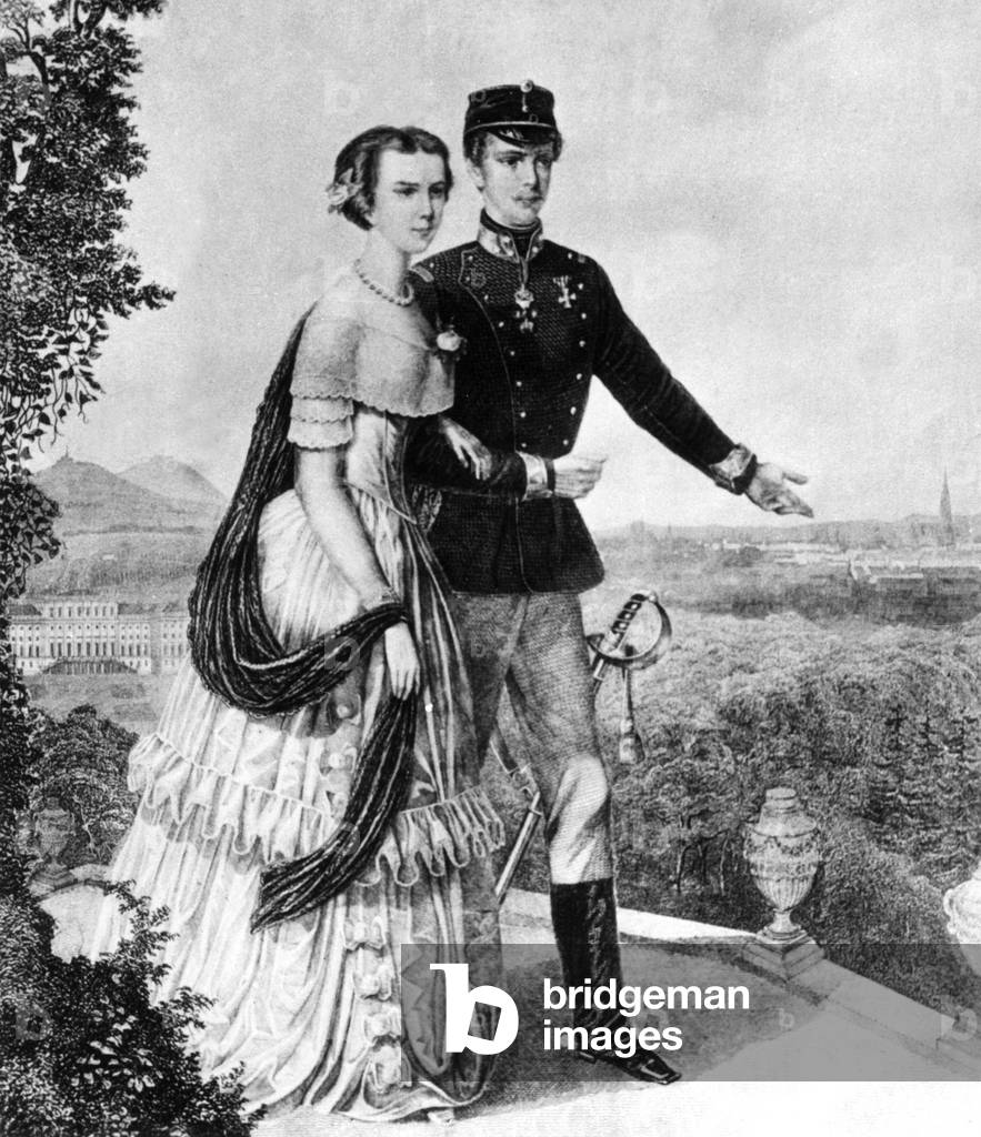 Elisabeth and Franz Josef I of Austria,1854 (b/w photo)