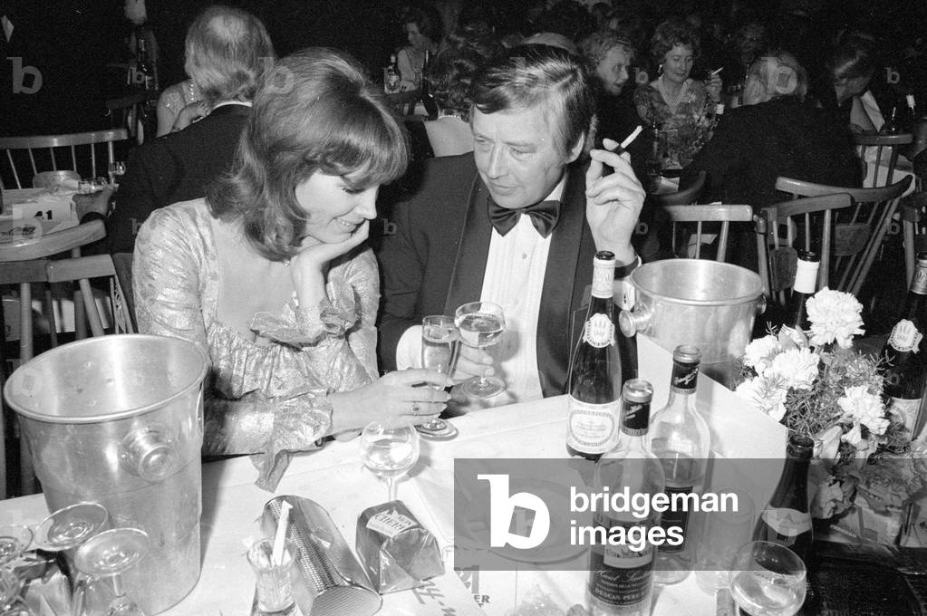 Petra Schuermann and Gerhard Freund at the German Film Ball in Munich, 1974 (b/w photo)